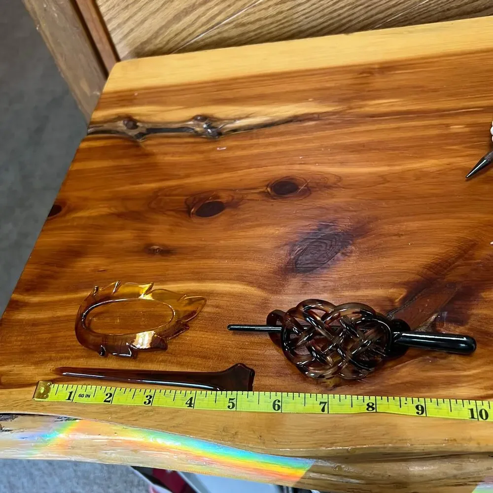 Vintage Chignon‎ Wooden Plastic Beaded Stick Bun Holders Leaf MCM Long Hair